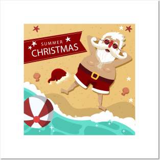 Summer Santa Claus Christmas Posters and Art